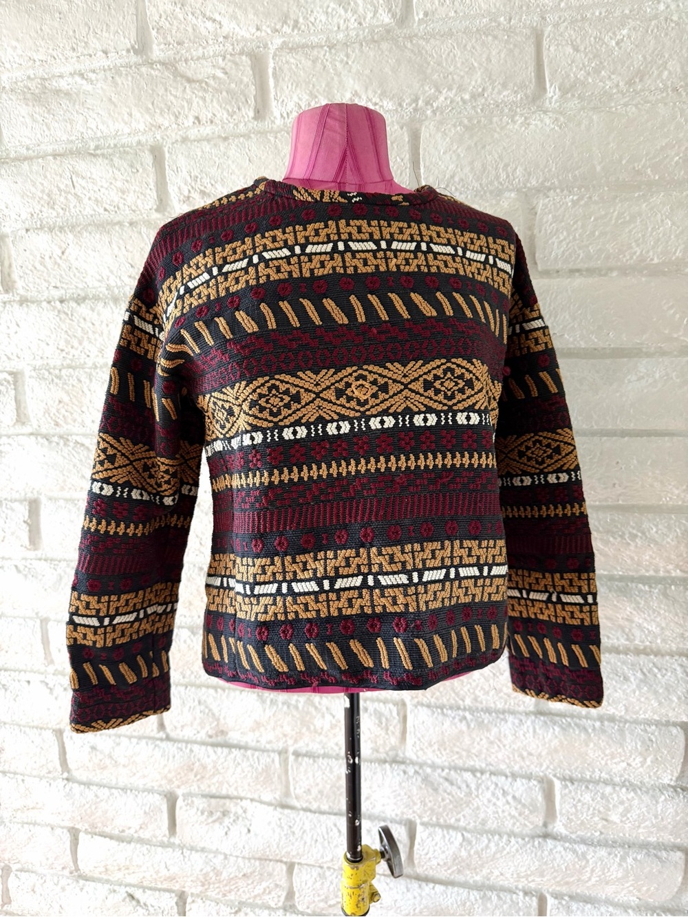 Zara Tribal Sweater with Mustard and Burgundy Pattern T-32
